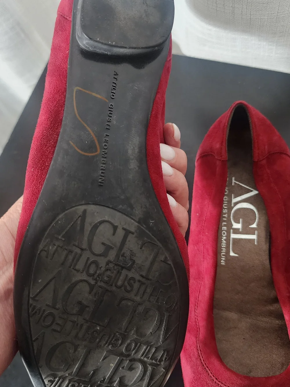 AGL Burgundy Suede & Patent Leather Ballet Flats